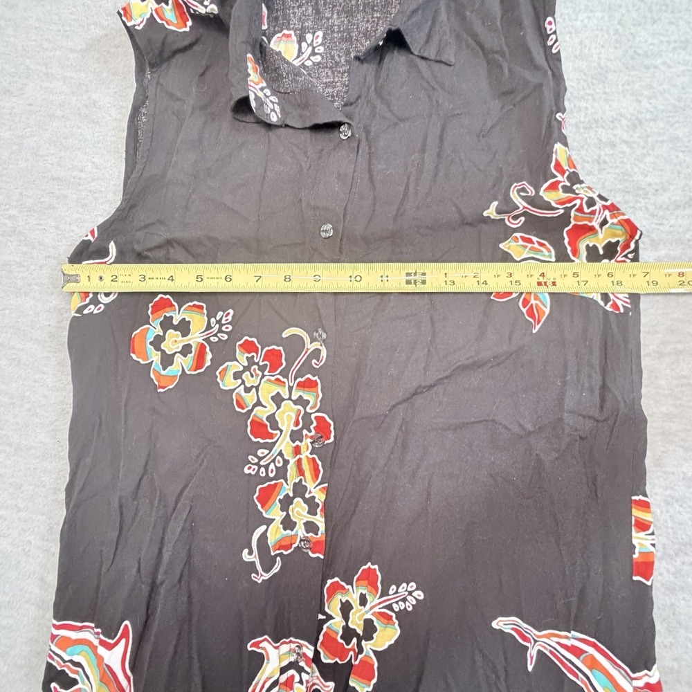 VTG Cabali‎ Cancun L Mini Dress Black Floral Hawaiian Swim Cover Up Boho Beachy - Picture 4 of 6